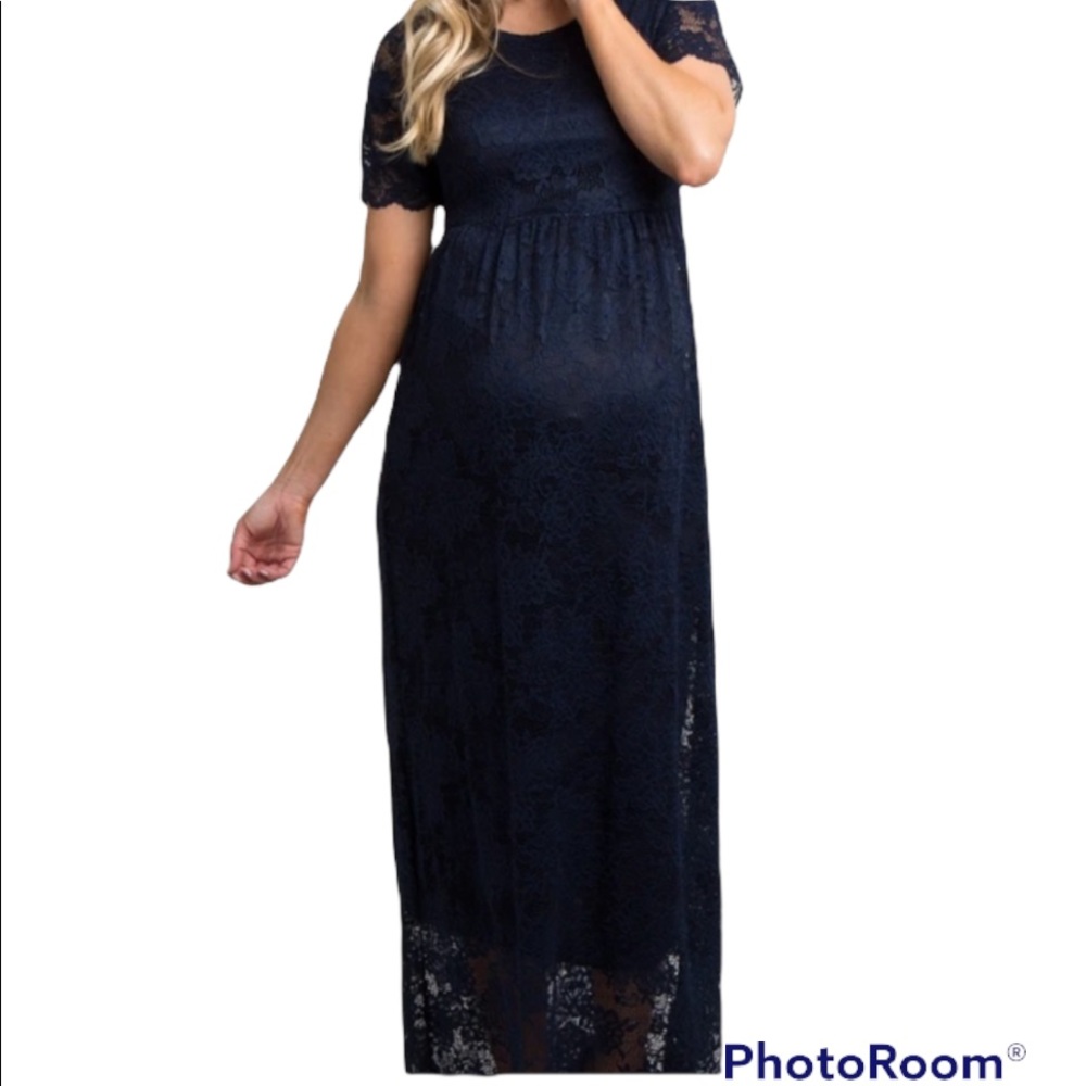 NWT Navy Lace Overlay Long Maternity Dress, Medium